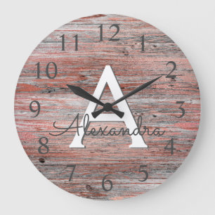 Nam Gouden Folie en Rustiek Houten Monogram toe Grote Klok