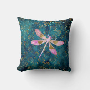 Nam Gouden Libel op Turkooise BloemenAchtergrond Kussen