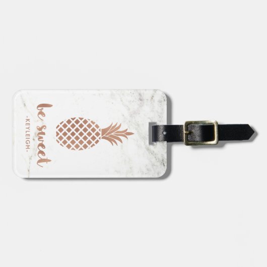 Nam Roze Ananas op Wit Marmer | Zoet is toe Bagagelabel (Voorkant horizontaal)