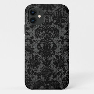 namaak kant zwart grijs damast patroon iPhone 11 hoesje