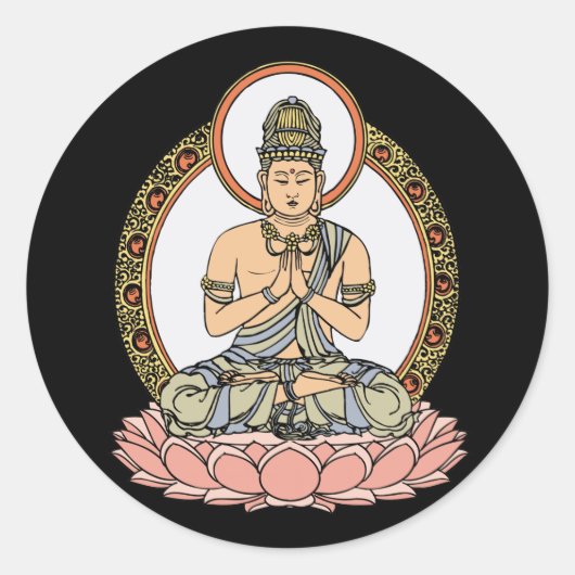Namaskara Mudra Buddha Ronde Sticker (Voorkant)