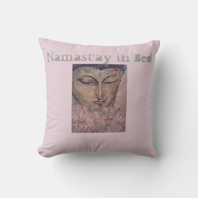 Namast'ay in Bed Buddha Waterverf Art Pillow Kussen (Voorkant)
