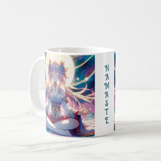 Namaste anime meisje mediteren koffiemok (Voorkant links)
