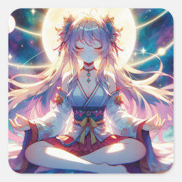 Namaste anime meisje mediteren vierkante sticker