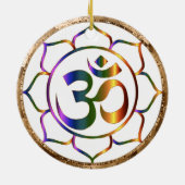 Namaste Aum (Om) & Lotus met Gold Bronze Border Keramisch Ornament (Achterkant)
