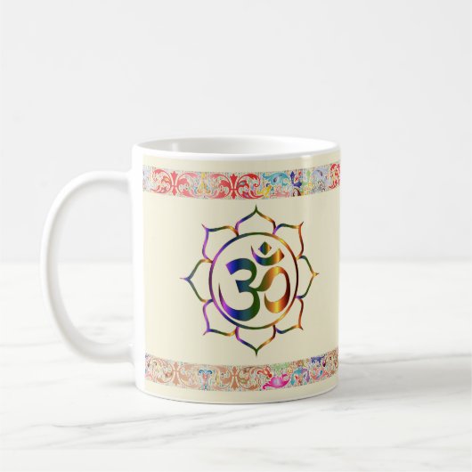 Namaste Aum Om Lotus met Rainbow  Border C Koffiemok (Links)
