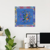 Namaste Aum Om & Lotus met  regenbooggrens Poster (Thuiskantoor)