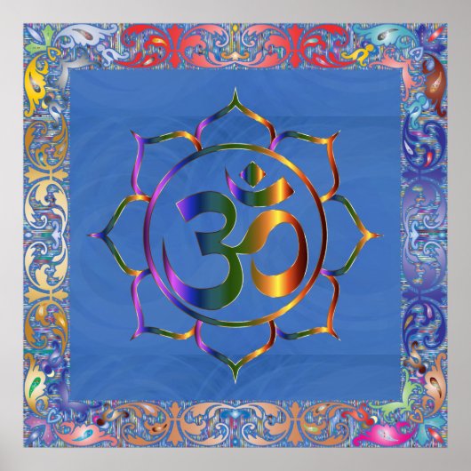 Namaste Aum Om & Lotus met  regenbooggrens Poster (Voorkant)