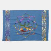 Namaste Aum Om Lotus met  regenbooggrens Theedoek (Horizontaal)