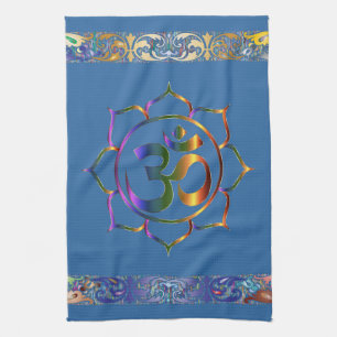 Namaste Aum Om Lotus met  regenbooggrens Theedoek