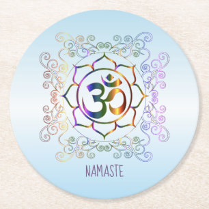 Namaste Aum (Om) Lotus Prismatic Ornamental Ronde Kartonnen Onderzetter