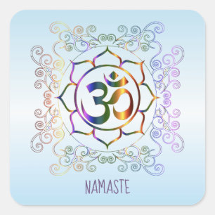 Namaste Aum (Om) Lotus Prismatic Ornamental Vierkante Sticker
