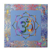 Namaste Aum Om & Lotus Rainbow Border op maat Tegeltje (Voorkant)