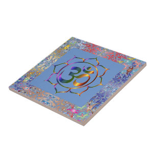 Namaste Aum Om & Lotus Rainbow Border op maat Tegeltje