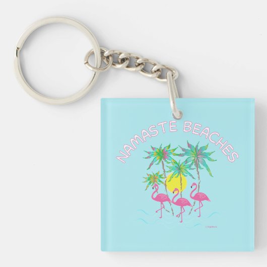 Namaste Beaches Flamingos Yoga Zen Fun Sleutelhanger (voorkant)