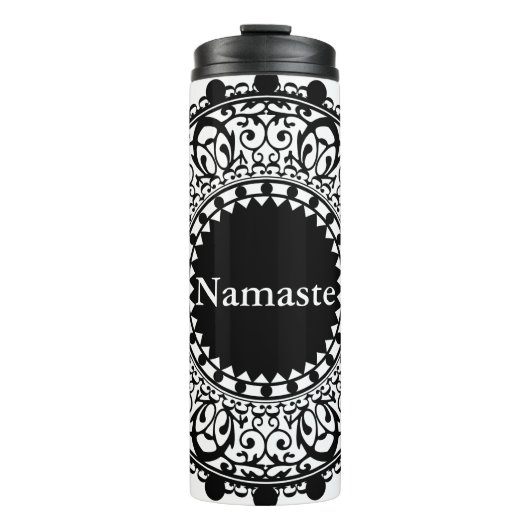 Namaste Black & White Floral Mandala Thermosbeker (Voorkant)