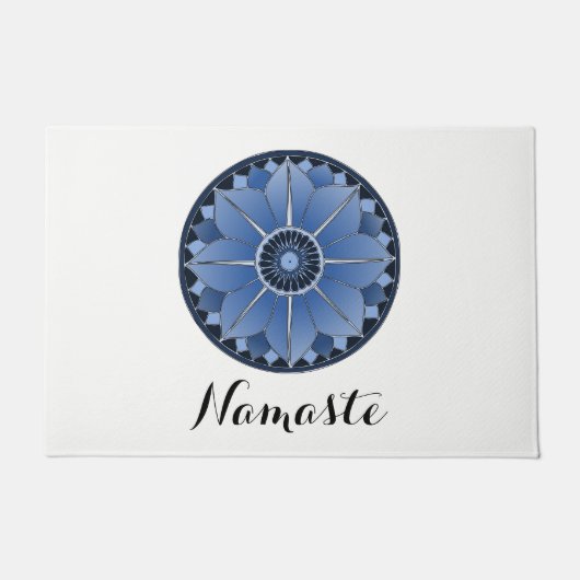 NAMASTE Blauwe Bloem Spiritueel Lotus Mandala Wit Deurmat (Voorkant)