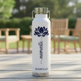 Namaste Blauwe Lotus Bloem Moderne Gepersonaliseer Waterfles