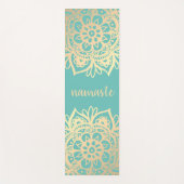 Namaste Blauwgroen Groen en Goud Mandala Bloemen Yogamat (Voorkant)
