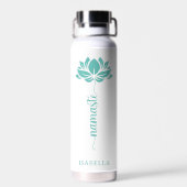 Namaste Blauwgroen Lotus Flower Modern Persoonlijk Waterfles (Achterkant)