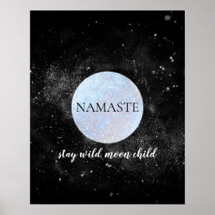 Namaste Blijf Wild Moon Child Blue Moon Yoga Poster