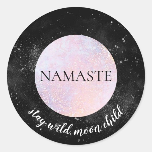 Namaste Blijf Wild Moon Kind Roze Moon Yoga Ronde Sticker (Voorkant)