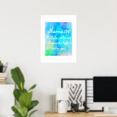 Namaste Blue Green Meditatie Yoga Waterverf Poster (Thuiskantoor)