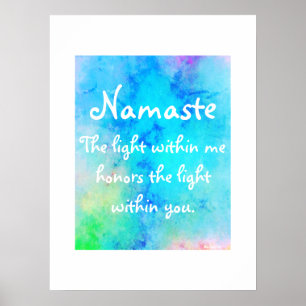 Namaste Blue Green Meditatie Yoga Waterverf Poster
