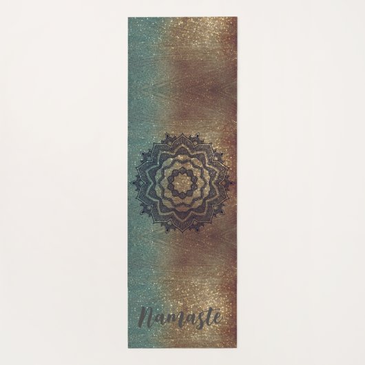 Namaste Brons en Groene Shimmery Mandala Yoga Mat (Achterkant)