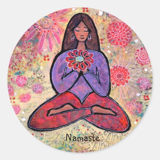Namaste Bruin Haired Yoga Meisje Sticker (Voorkant)