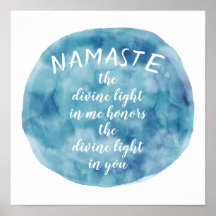 Namaste citaat waterverf kunst blauw en wit poster
