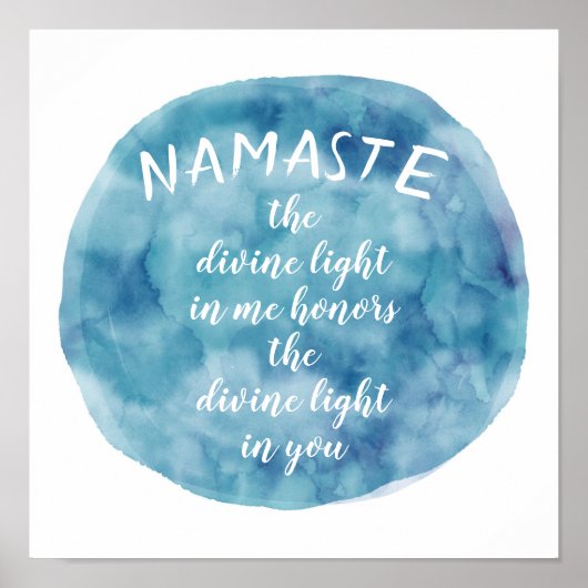 Namaste citaat waterverf kunst blauw en wit poster (Voorkant)