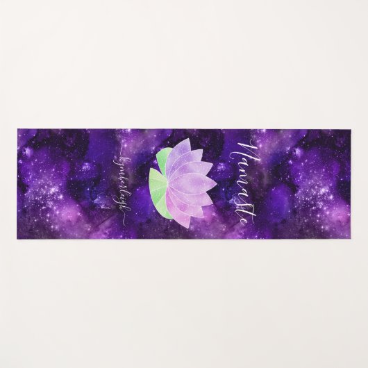 Namaste Cosmic Paars Lotus Flower Monogram Yogamat (Voorkant (horizontaal))