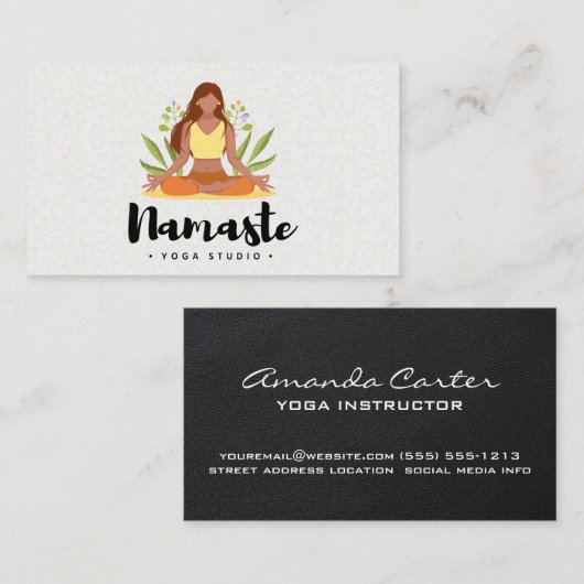Namaste Cursive | Vrouw Mediteren Illustratie Visitekaartje (Voorkant / Achterkant)