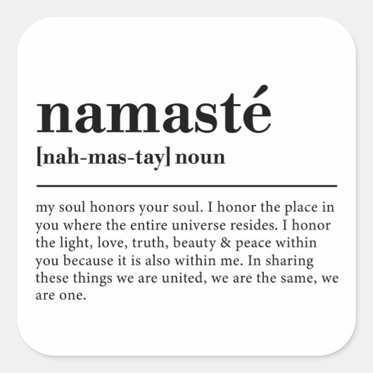 Namaste Definitie Yoga Moderne Minimale Meditatie Vierkante Sticker (Voorkant)