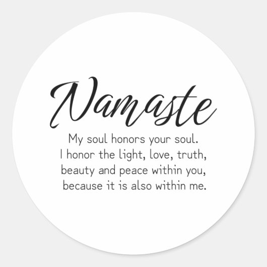 Namaste definition Zen,Yoga, Inspirational quote Ronde Sticker (Voorkant)