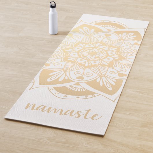 Namaste Gold Flower Mandala White Yogamat (In situ)