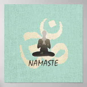  Namaste Gold Om Sign Green Linen Yoga Poster