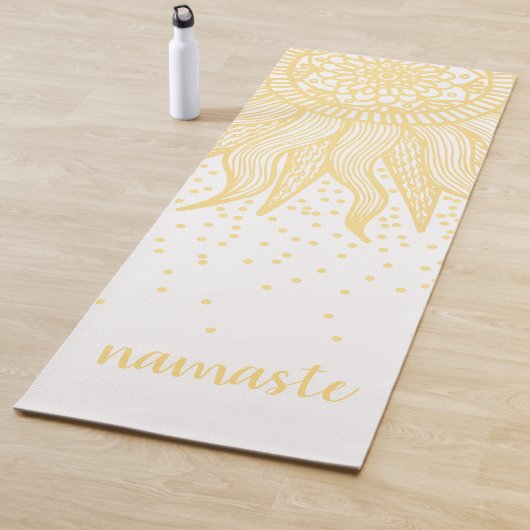 Namaste Gold Sun Mandala Confetti White Yogamat (In situ)