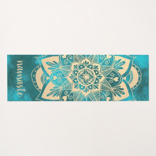 Namaste Gold Turquoise Flower Mandala Yogamat (Achterkant (horizontaal))
