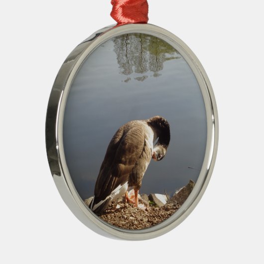 Namaste Goose bows head, Natuur, Wildlife, Vogels Metalen Ornament (Rechts)