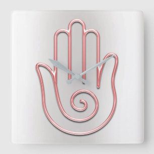 Namaste Greeting Gray Metallic Joga Pink Hand Vierkante Klok