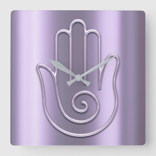 Namaste Greeting Urban Joga Lavender Violet Hand Vierkante Klok