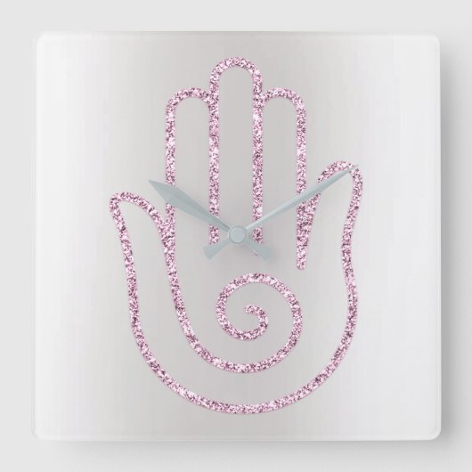 Namaste Groet Grijs Glitter Roze Hand Vierkante Klok (Voorkant)