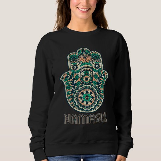 Namaste Hamsa Hand Yoga Hinduism Fatima Arabic Trui (Voorkant)