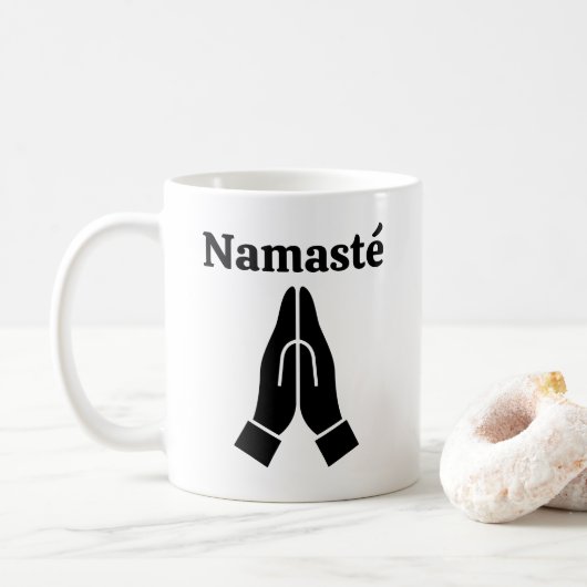 Namasté handen samen begroeting symbool koffie mok (Met donut)