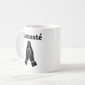 Namasté handen samen begroeting symbool koffie mok (Voorkant links)