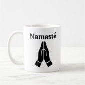 Namasté handen samen begroeting symbool koffie mok (Links)