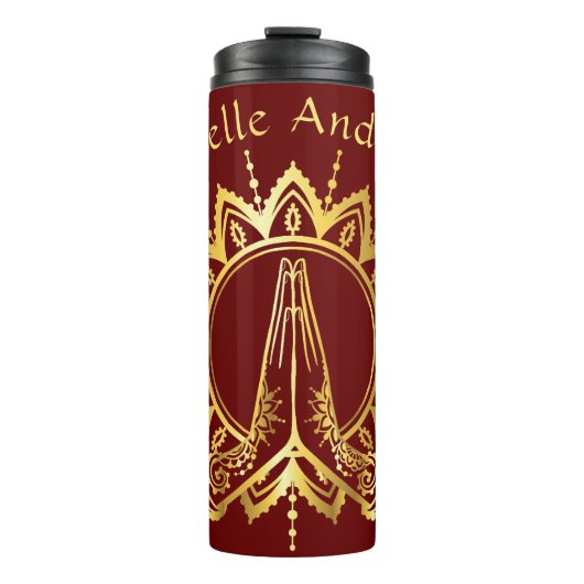 Namaste Hands Reis waterfles Thermosbeker (Voorkant)