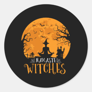 Namaste Heksen Mannen Vrouwen Grappig Halloween Yo Ronde Sticker